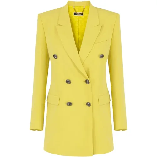 Gelber Doppelreihiger Crêpe-Blazer - Elisabetta Franchi - Modalova