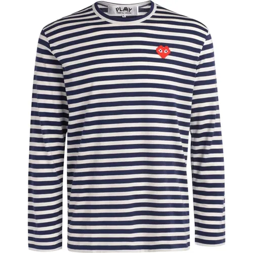 Striped Long Sleeve Heart Patch T-shirt , male, Sizes: 2XL, M, L, S, XL - Comme des Garçons Play - Modalova