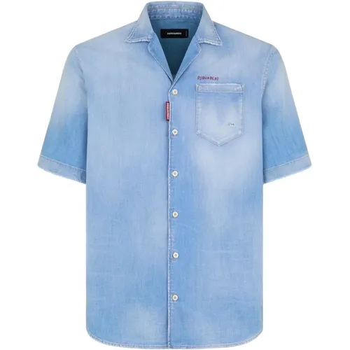 Denim Notch Bowling Shirt in , male, Sizes: S, L, XL, M - Dsquared2 - Modalova