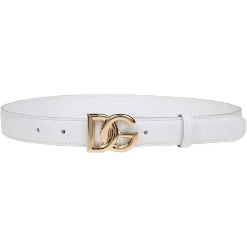 Weißes Kalbsleder-Gürtel mit gekreuztem DG-Logo - Dolce & Gabbana - Modalova