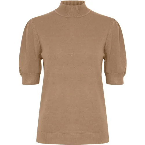 Taupe Stricktop mit hohem Kragen , Damen, Größe: XL - b.Young - Modalova