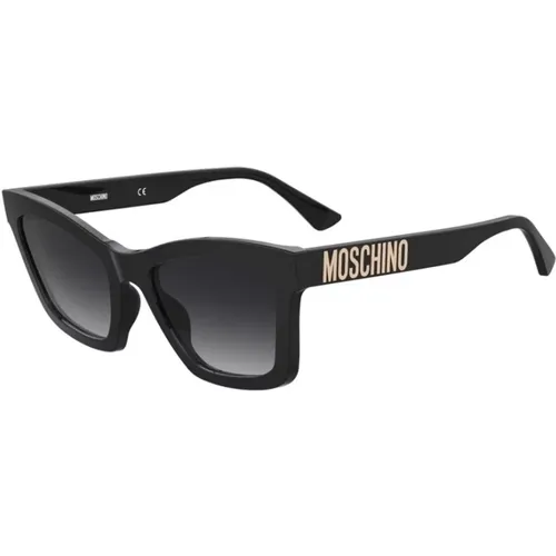 Schwarze Sonnenbrille mit dunkelgrauen Gläsern,Schwarzer Rahmen Dunkelgraue Gläser Sonnenbrille - Moschino - Modalova