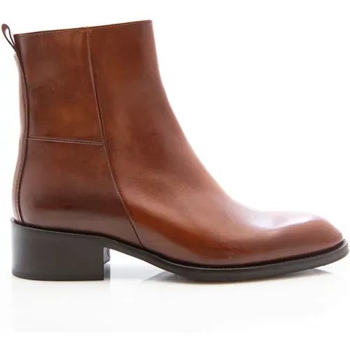 Cognac Leder Stiefelette , Damen, Größe: 36 1/2 EU - Flecs - Modalova