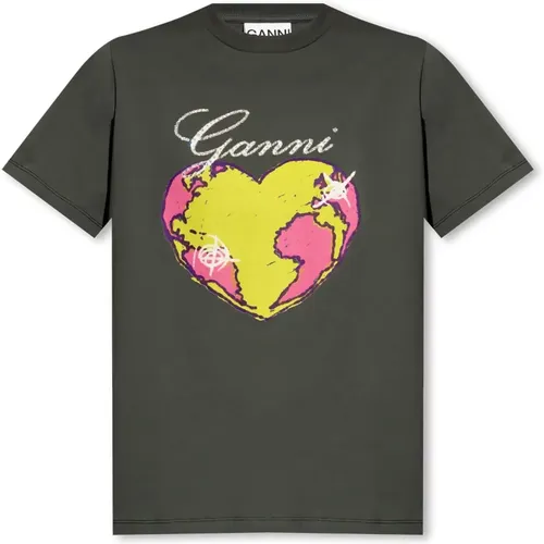 T-Shirt mit Logo , Damen, Größe: XS - Ganni - Modalova