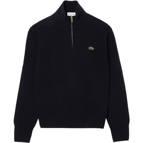 Blue Wool Zip-Up Sweatshirt Aw24 , male, Sizes: XL, XS, M, L, 3XL, S, 2XL, 4XL - Lacoste - Modalova