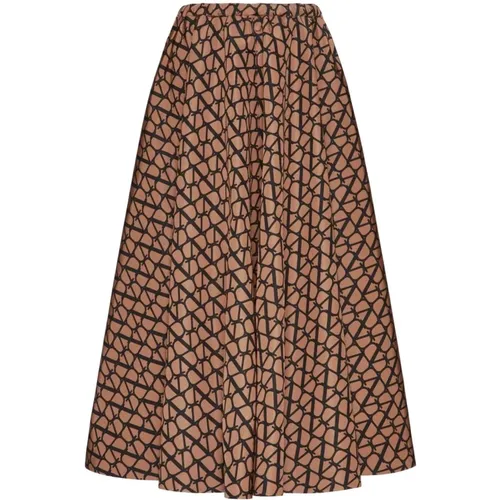 Logo Print Silk Pleated Skirt , female, Sizes: XS - Valentino - Modalova