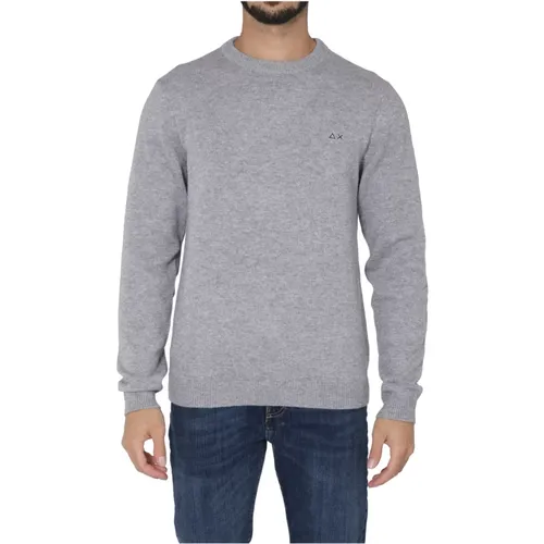 Light Grey Men Round Solid Color Sweater , male, Sizes: 2XL, XL - Sun68 - Modalova