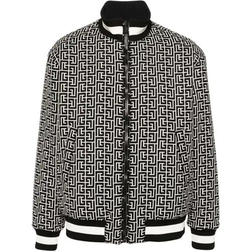 Reversible Bomber Jacket Black White Navy Monogram , male, Sizes: L, M - Balmain - Modalova