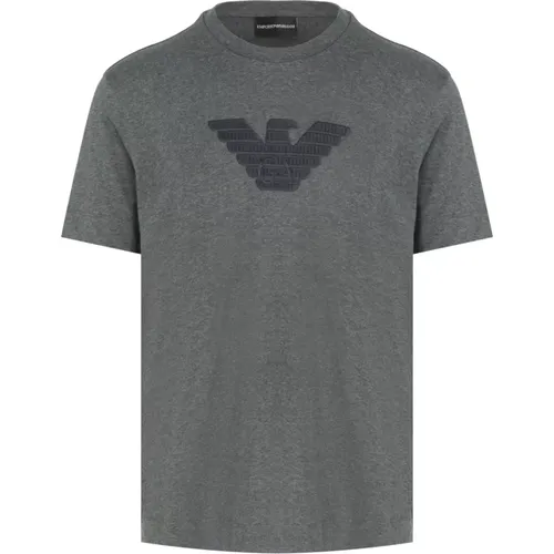 Cotton T-Shirt with Branding in Grey , male, Sizes: 2XL, XL, L, M - Emporio Armani - Modalova