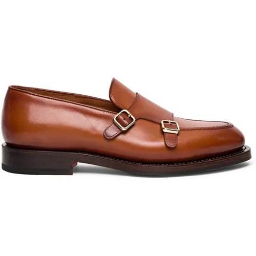 Traditional Double-Buckle Leather Loafer , male, Sizes: 8 UK - Santoni - Modalova