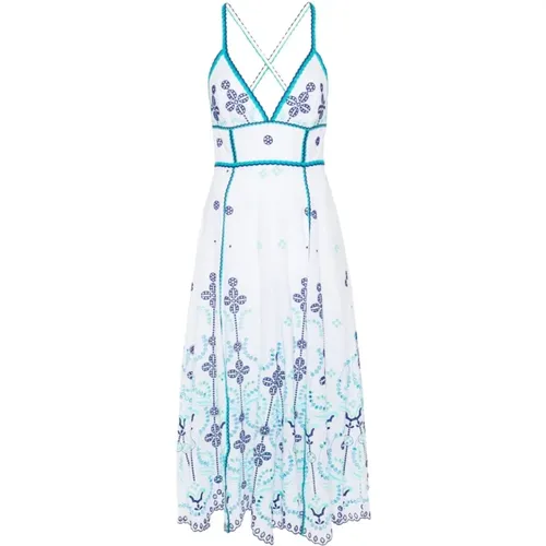 Blue Floral Embroidered V-Neck Dress , female, Sizes: S - Charo Ruiz Ibiza - Modalova