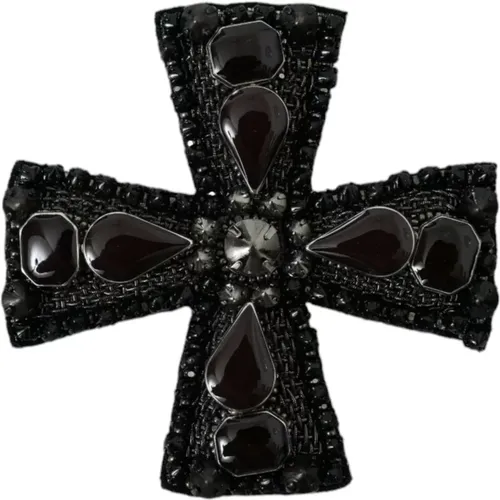 Schwarze Kristalle Kreuz Anstecknadel Brosche - Dolce & Gabbana - Modalova