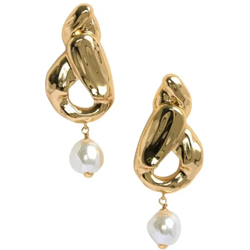 Gold Pearl Earrings Modern Classic Style , female, Sizes: ONE SIZE - Self Portrait - Modalova