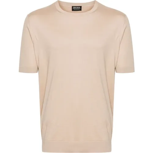 Cotton T-shirt with Ribbed Edges , male, Sizes: L - Ermenegildo Zegna - Modalova