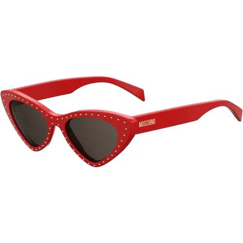 Rote Rahmen Sonnenbrille mit Grauer Linse , Damen, Größe: 52 MM - Moschino - Modalova