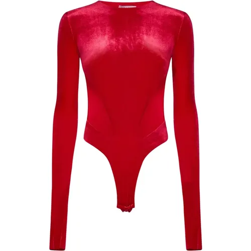 Roter Velvet Bodysuit mit Ausschnitten - Amazuin - Modalova