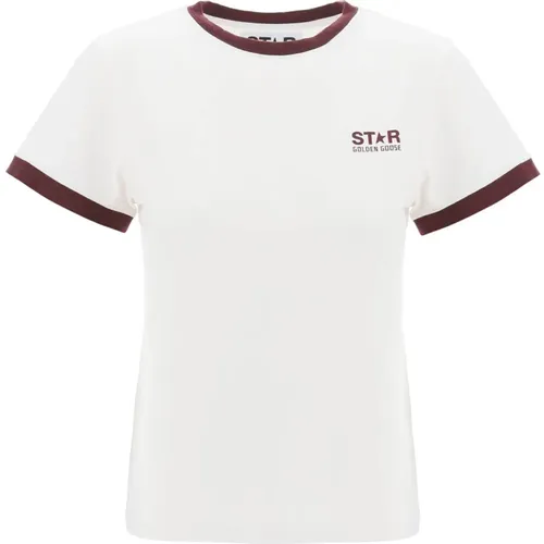 Kontrastbesetztes Logo Print T-Shirt , Damen, Größe: M - Golden Goose - Modalova