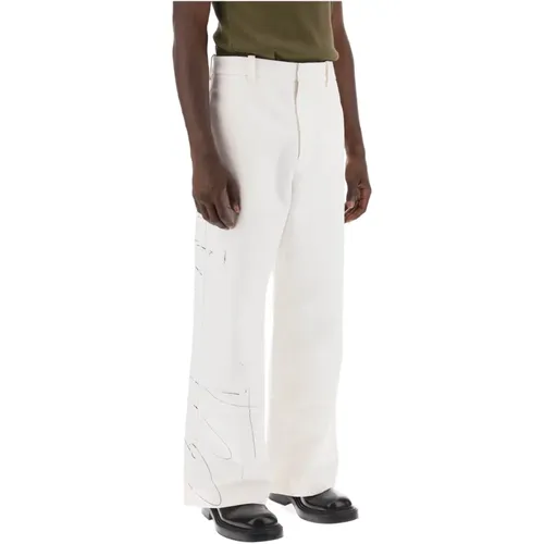 Scribble Print Wide-Legged Pants , male, Sizes: W32 - Oamc - Modalova