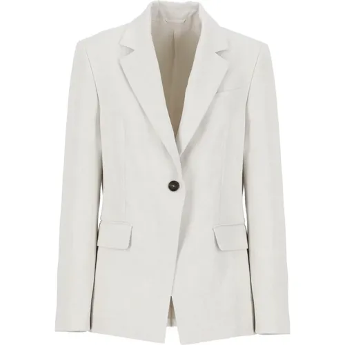 Grey Cotton and Linen Blend Blazer with Peak Lapel Collar , female, Sizes: S - BRUNELLO CUCINELLI - Modalova