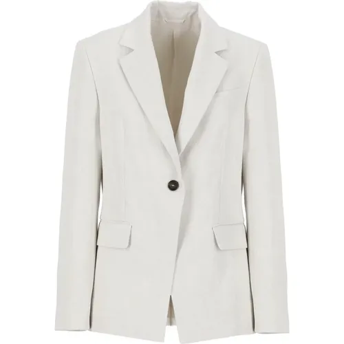 Grey Cotton and Linen Blend Blazer with Peak Lapel Collar , female, Sizes: XS, S - BRUNELLO CUCINELLI - Modalova