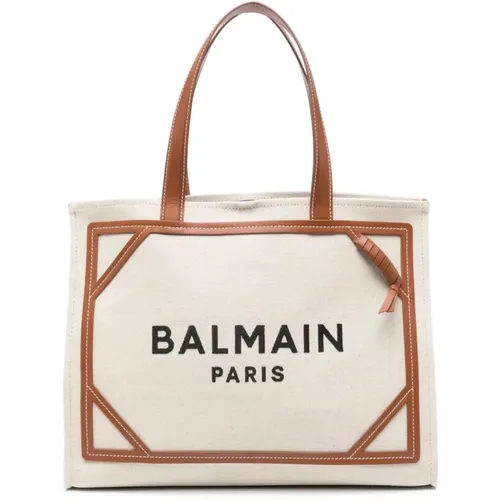 Leather Tote Bag with Logo , female, Sizes: ONE SIZE - Balmain - Modalova