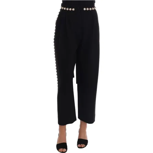 Wool Stretch Crystal Pants , female, Sizes: 2XS - Dolce & Gabbana - Modalova