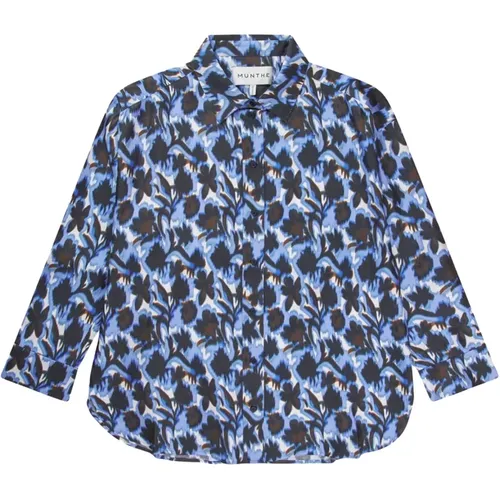 Blue Silk Shirt Blouse with Print , female, Sizes: XS, M, 2XL, L, S, XL - Munthe - Modalova