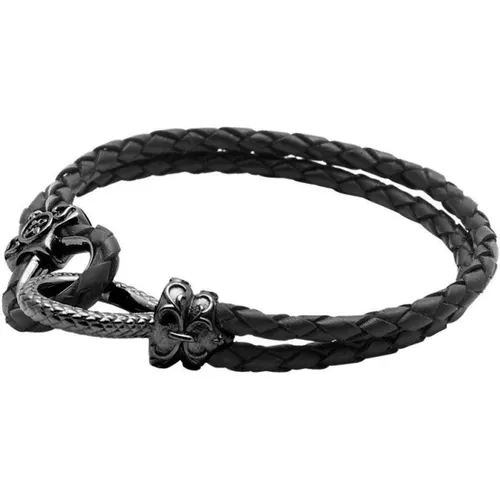 Leather Bracelet with Hook Clasp , male, Sizes: XL, L, 2XL, M, S - Nialaya - Modalova