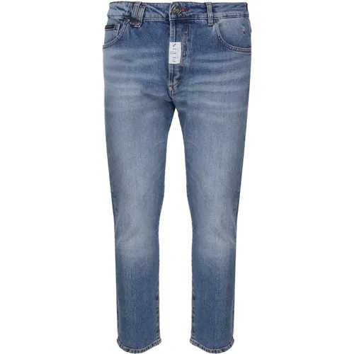 Slim-fit Jeans,Blaue Baumwolljeans mit Logo Patch - Philipp Plein - Modalova