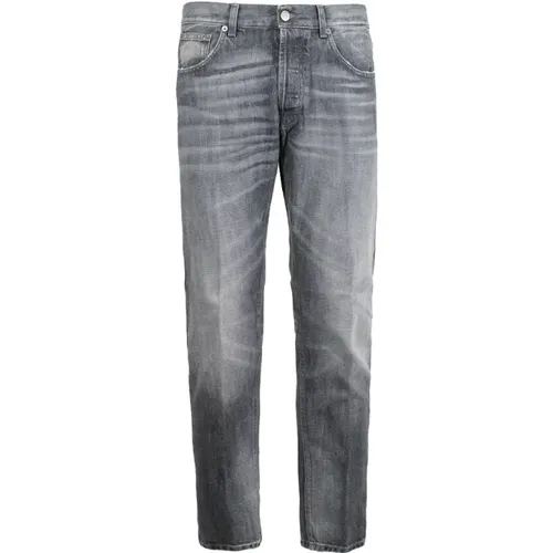 Slim Fit Grey Jeans with Metal Logo , male, Sizes: W34, W36, W31, W30, W33, W35, W29 - Dondup - Modalova