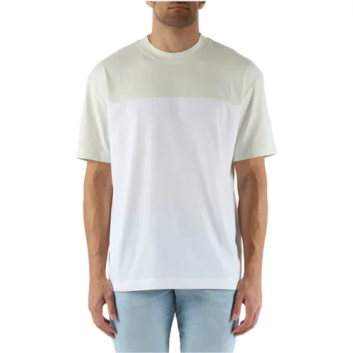 Farbblock Baumwoll T-Shirt mit Logo Stickerei , Herren, Größe: XL - Calvin Klein Jeans - Modalova