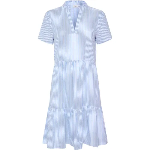 Blue Dress with Ruffles and Stripes , female, Sizes: L, M, S, XL, XS - Saint Tropez - Modalova