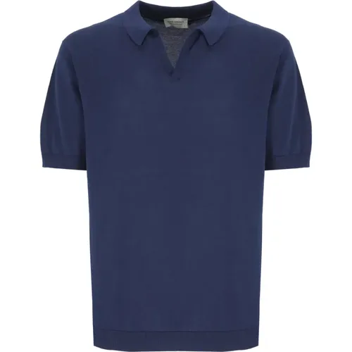 Blau Baumwoll-Poloshirt Kragen Kurze Ärmel , Herren, Größe: XL - John Smedley - Modalova