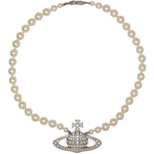Man. BAS Relief Pearl Necklace Platinum/Cream , female, Sizes: ONE SIZE - Vivienne Westwood - Modalova