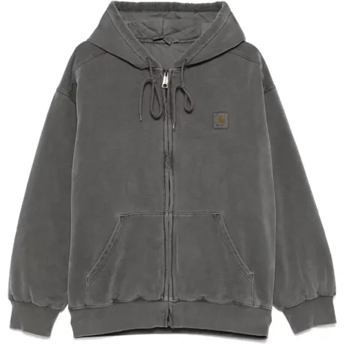 Charcoal Grey Hooded Jacket with Logo , male, Sizes: S - Carhartt WIP - Modalova