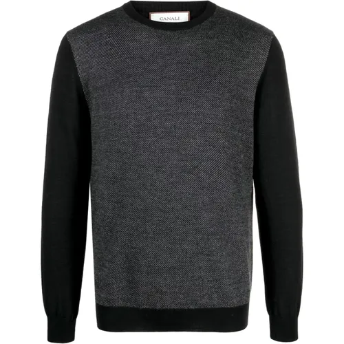 Italian Wool Crew-Neck Knitwear , male, Sizes: L - Canali - Modalova