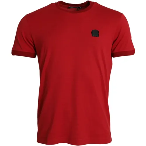 Rotes Logo Patch Baumwoll T-Shirt - Dolce & Gabbana - Modalova