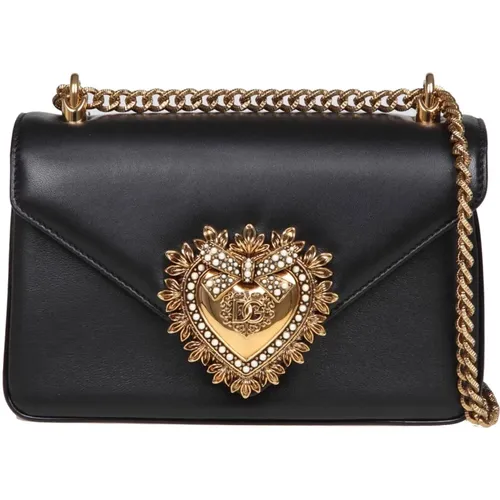 Schwarze Lederschultertasche mit heiligem Herzen Design - Dolce & Gabbana - Modalova