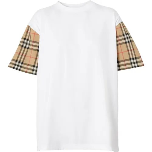 Vintage Check-Ärmel T-Shirt Weiß,Lässiges Baumwoll-T-Shirt - Burberry - Modalova