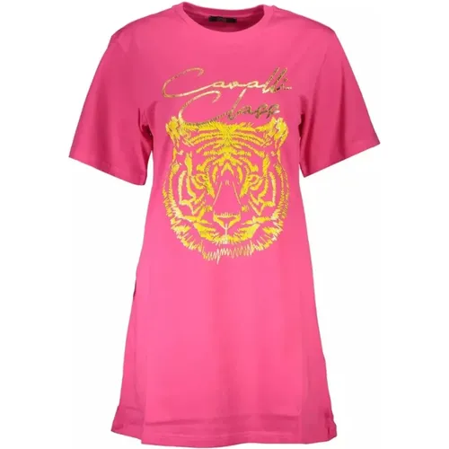 Stilvolles Rosa Baumwoll T-Shirt , Damen, Größe: XL - Cavalli Class - Modalova