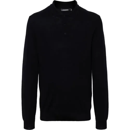 Blaues Merino Langarm Polo Shirt , Herren, Größe: L - J.LINDEBERG - Modalova