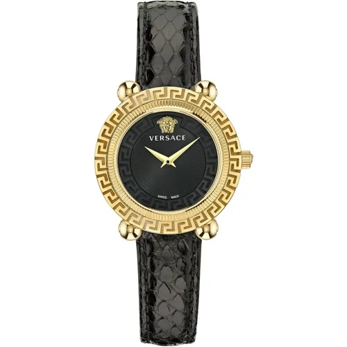 Greca Twist Leather Strap Watch , female, Sizes: ONE SIZE - Versace - Modalova