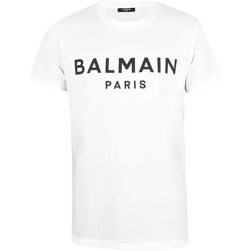 Weißes Baumwoll-T-Shirt mit Kurzen Ärmeln , Herren, Größe: S - Balmain - Modalova