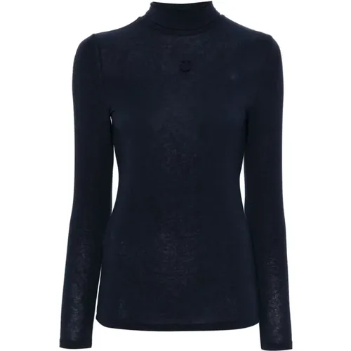 Blauer Pullover mit hohem Kragen , Damen, Größe: M - pinko - Modalova