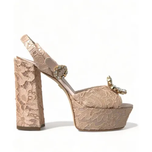 Lace Block Heel Sandals , female, Sizes: 7 UK - Dolce & Gabbana - Modalova