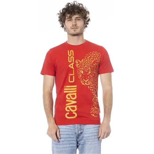 Rotes Logo-Print Crew Neck T-Shirt , Herren, Größe: XL - Cavalli Class - Modalova