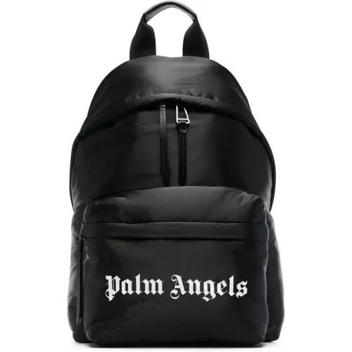 Schwarzer Rucksack mit Logo-Druck aus Leder - Palm Angels - Modalova