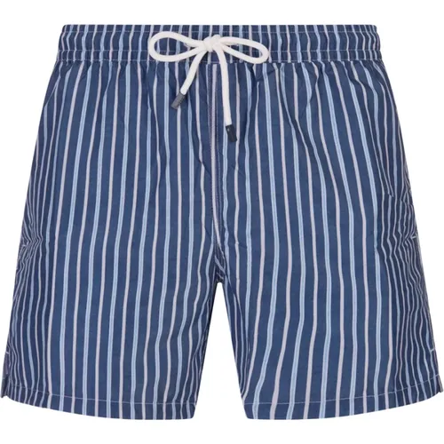 Blue Striped Swim Shorts , male, Sizes: L, M, XL, 2XL - Fedeli - Modalova
