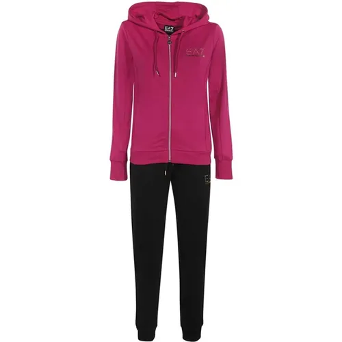 Rosa Jogger-Set mit Kapuzenpullover , Damen, Größe: M - Emporio Armani EA7 - Modalova