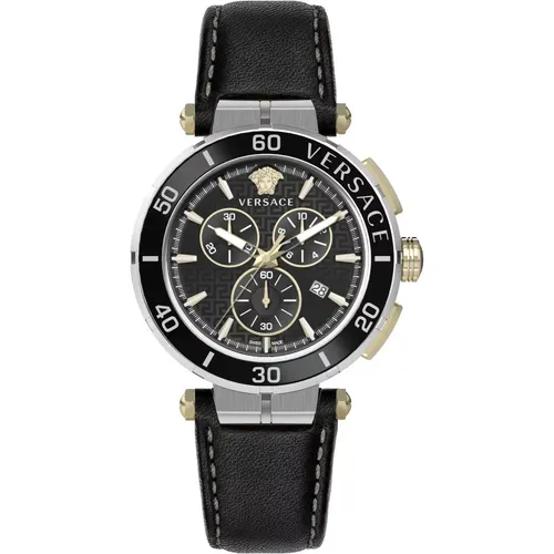Greca Chronograph Leather Watch , male, Sizes: ONE SIZE - Versace - Modalova
